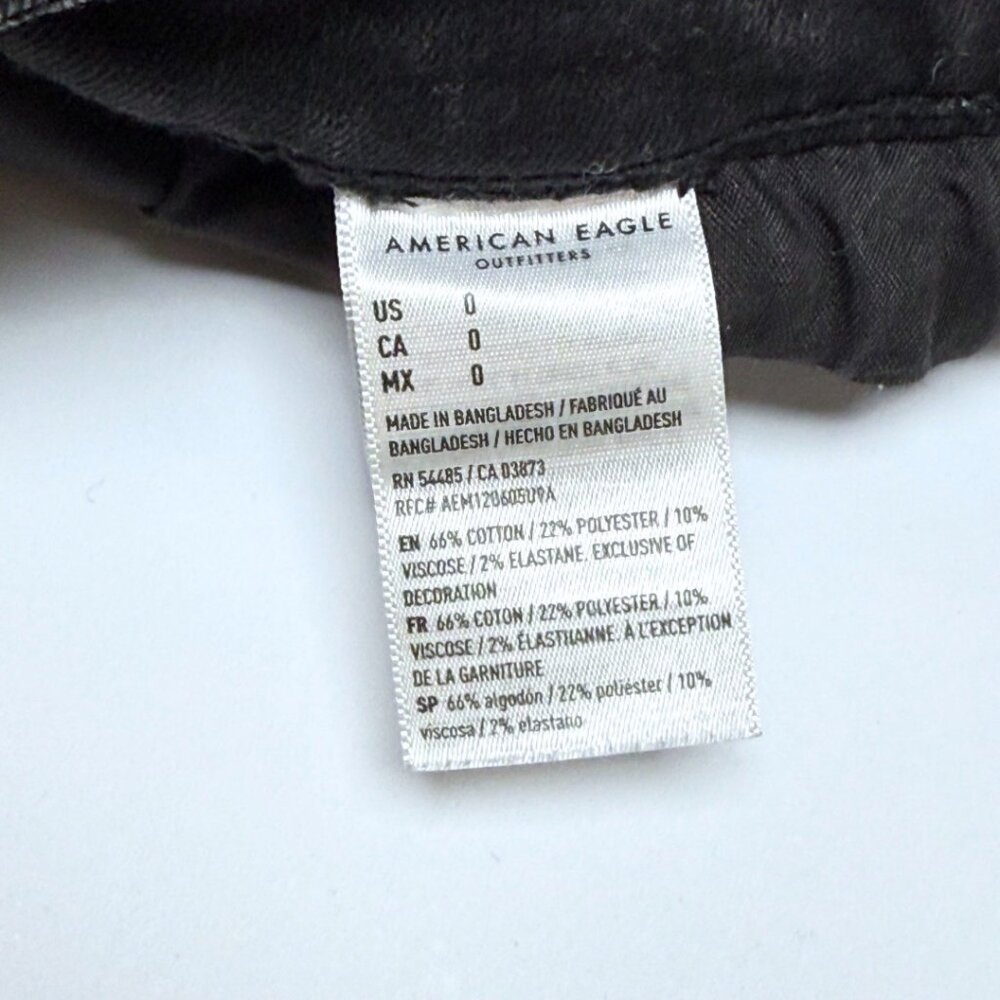 American Eagle Hi Rise Shortie Black Denim Stretch Shorts Distressed Size 0 - Picture 8 of 11